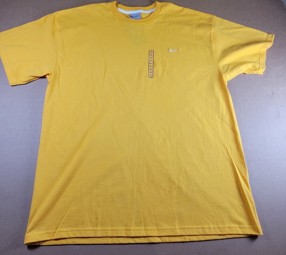 New Nike Shirt Adult XL yellow shirt with white swoosh Short Sleeve Mens